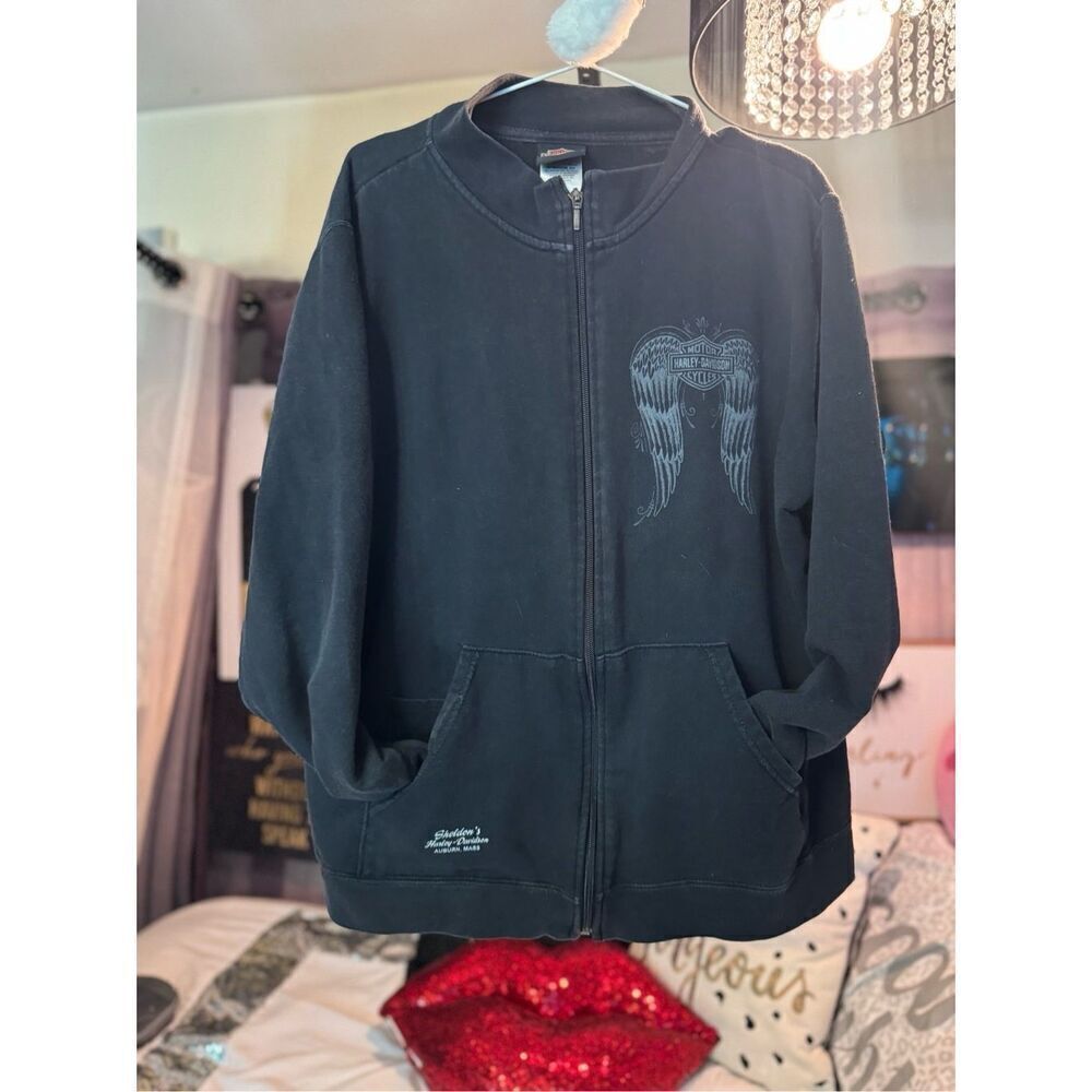 Harley Davidson Motorcycles angel wings black knit sweater jacket